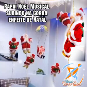 Papai Noel Musical subindo na Corda enfeite de Natal